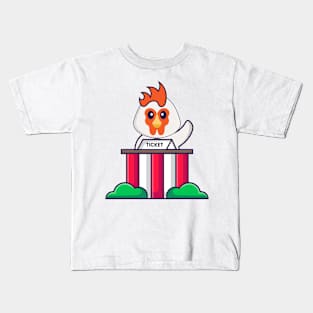 Cute chicken is being a ticket keeper. Kids T-Shirt